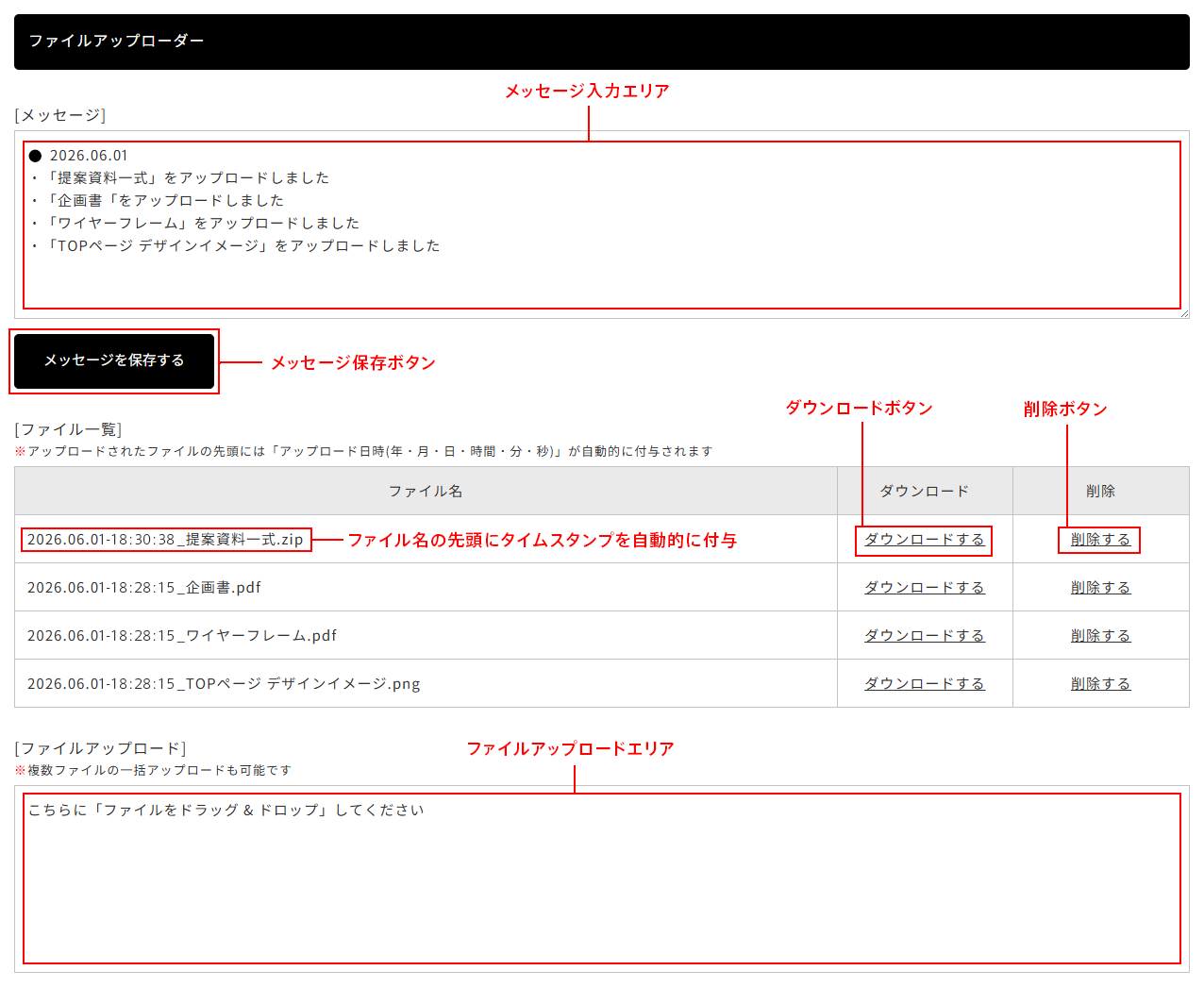 ファイルアップローダーの画面イメージ
